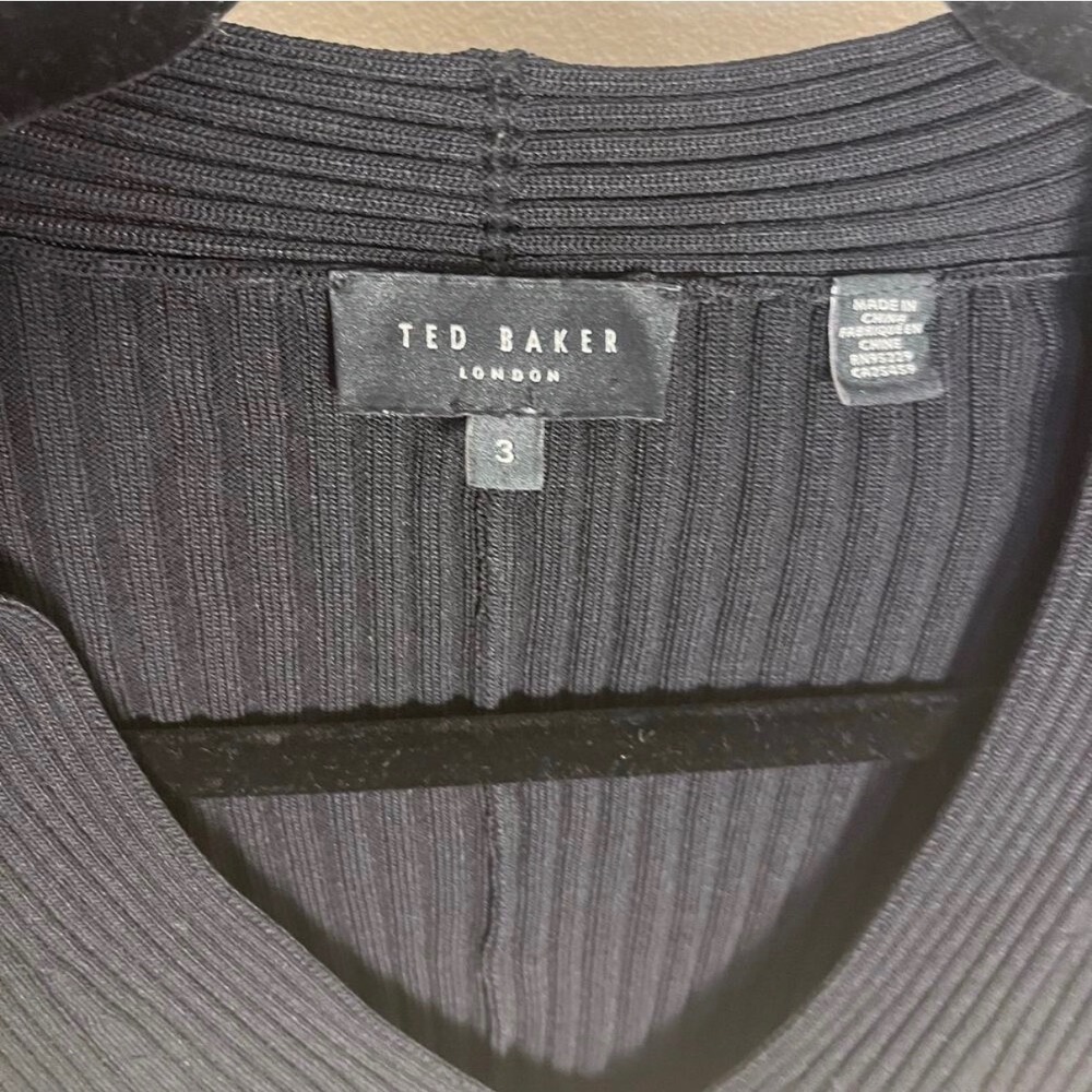 Ted Baker Sweater Women 3 Black Ivery Puff Shoulder V-Neck Ribbed Knit Top - Picture 9 of 9